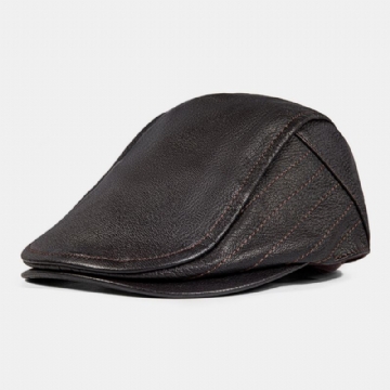 Hommes Gavroche Chapeaux En Cuir Véritable Cousu Extérieur Protection Contre Le Froid Bérets Chapeau Plat