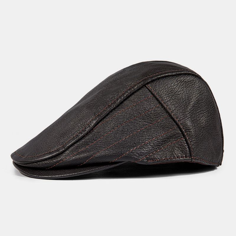 Hommes Gavroche Chapeaux En Cuir Véritable Cousu Extérieur Protection Contre Le Froid Bérets Chapeau Plat