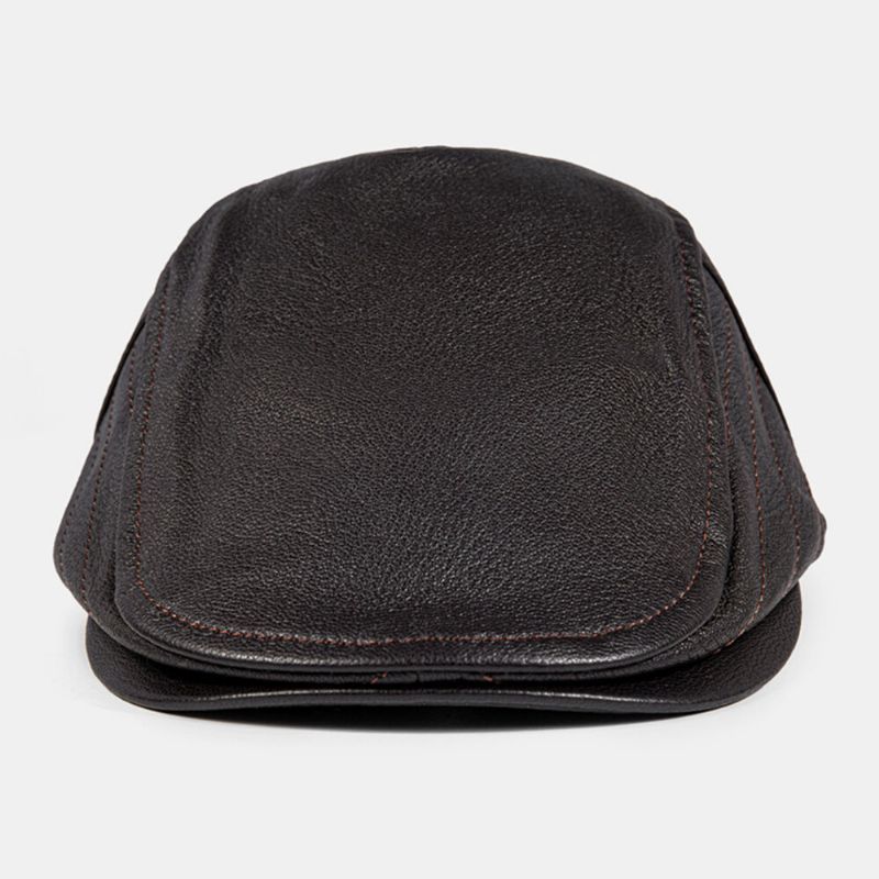 Hommes Gavroche Chapeaux En Cuir Véritable Cousu Extérieur Protection Contre Le Froid Bérets Chapeau Plat