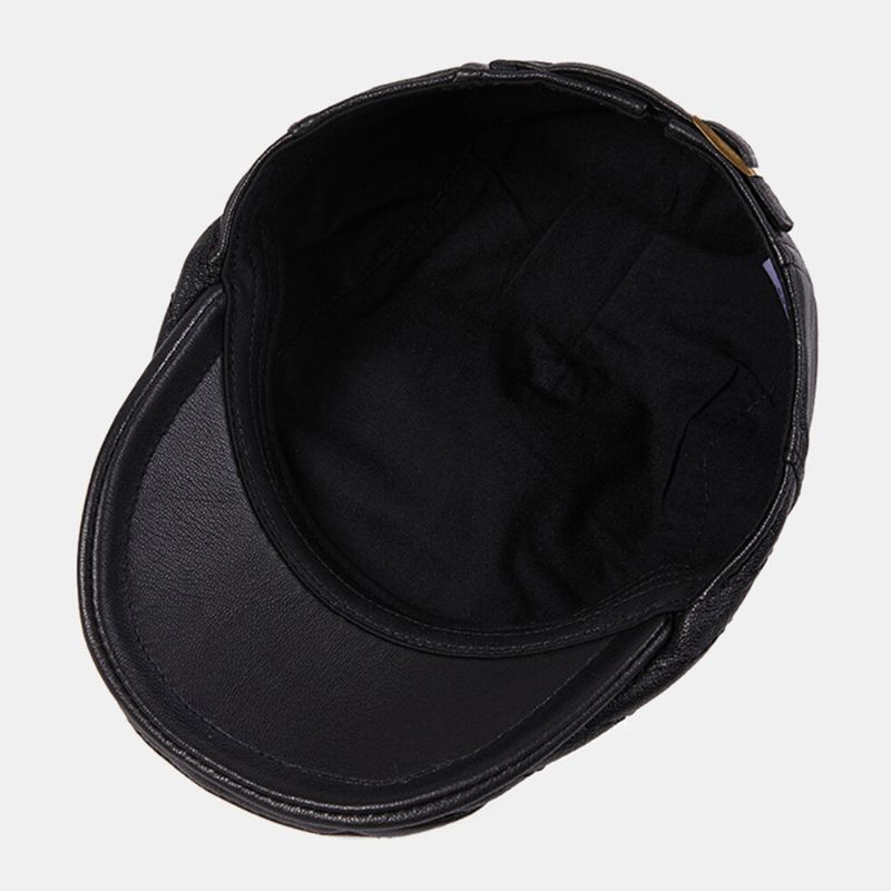 Hommes Gavroche Chapeaux En Cuir Véritable Cousu Extérieur Protection Contre Le Froid Bérets Chapeau Plat