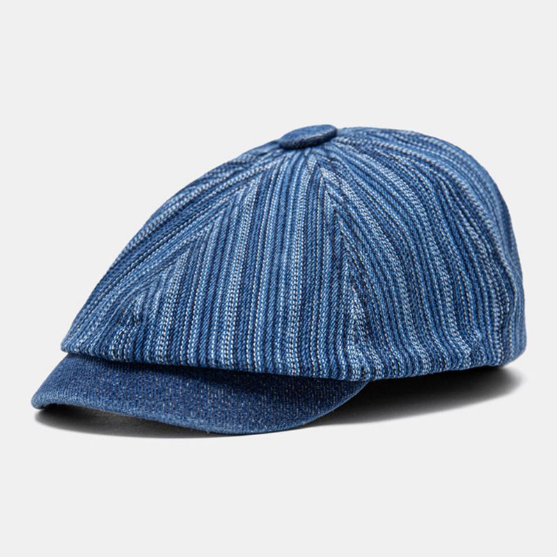 Hommes Gavroche Chapeaux Denim British Fashion Rayé Motif Extérieur Sunsahde Octogonal Chapeau Peintre Chapeau