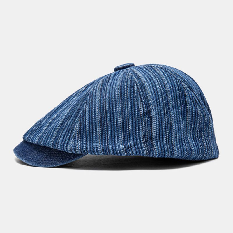 Hommes Gavroche Chapeaux Denim British Fashion Rayé Motif Extérieur Sunsahde Octogonal Chapeau Peintre Chapeau