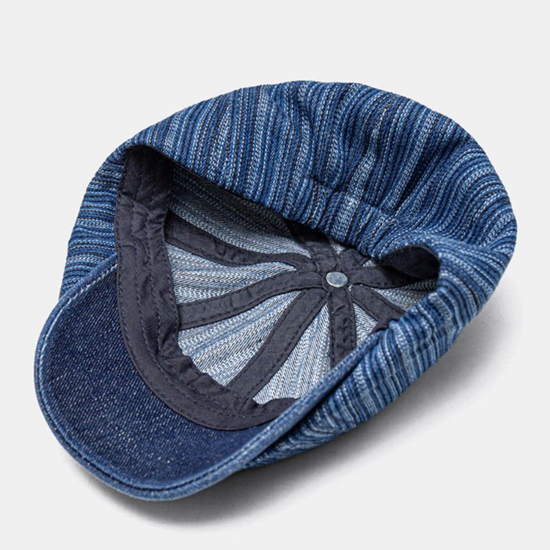 Hommes Gavroche Chapeaux Denim British Fashion Rayé Motif Extérieur Sunsahde Octogonal Chapeau Peintre Chapeau