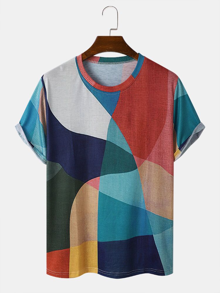 Hommes Géométrique Colorblock Imprimé Abstrait Col Ras Du Cou Doux Respirant T-shirts