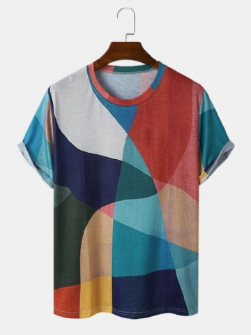 Hommes Géométrique Colorblock Imprimé Abstrait Col Ras Du Cou Doux Respirant T-shirts