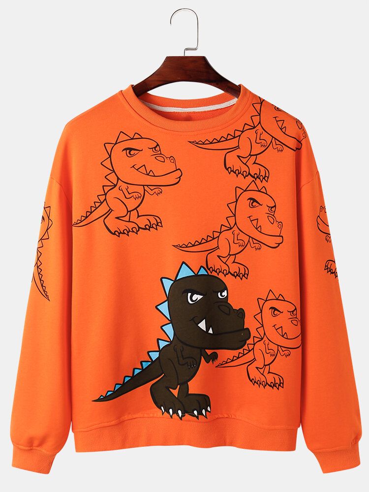 Hommes Graffiti Dinosaure Imprimé Pull Drop Shoulder Street Sweatshirts