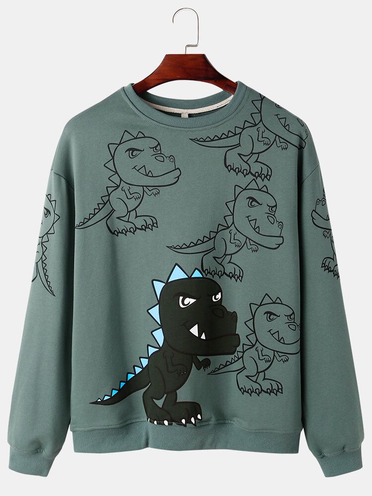 Hommes Graffiti Dinosaure Imprimé Pull Drop Shoulder Street Sweatshirts