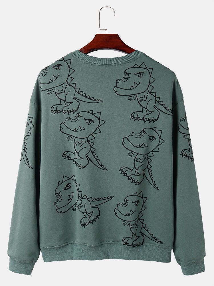 Hommes Graffiti Dinosaure Imprimé Pull Drop Shoulder Street Sweatshirts