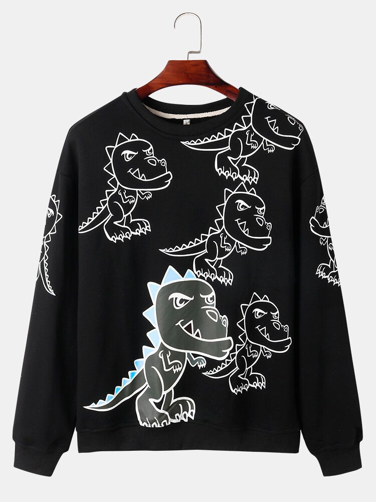 Hommes Graffiti Dinosaure Imprimé Pull Drop Shoulder Street Sweatshirts