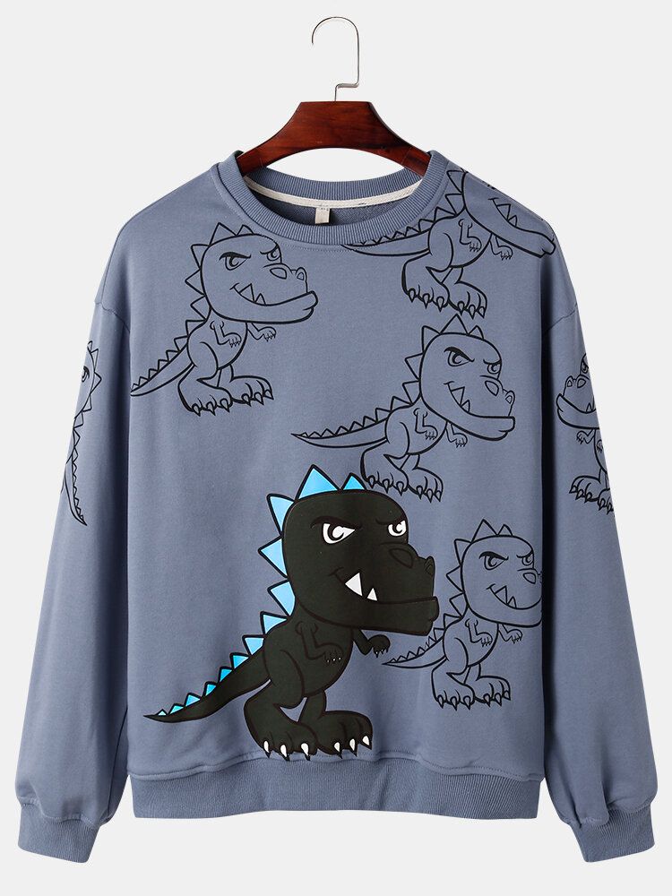 Hommes Graffiti Dinosaure Imprimé Pull Drop Shoulder Street Sweatshirts