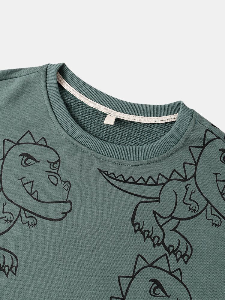 Hommes Graffiti Dinosaure Imprimé Pull Drop Shoulder Street Sweatshirts