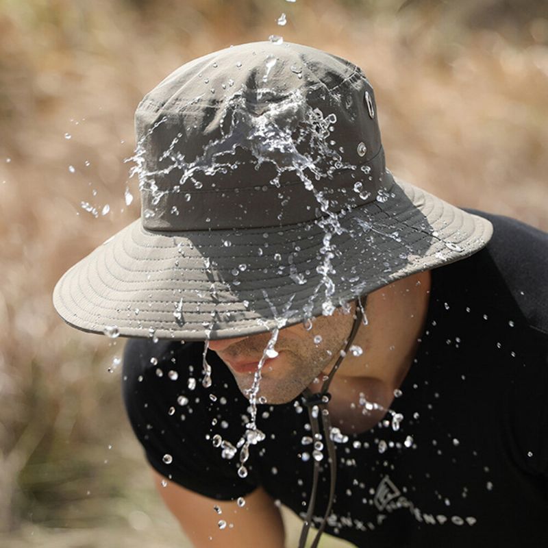 Hommes Grand Bord Coupe-vent Corde Réglable Parasol Chapeau Double Usage Pêche En Plein Air Alpinisme Anti-uv Seau Chapeau