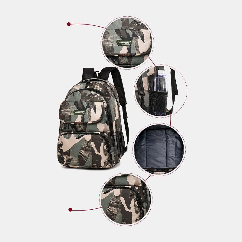 Hommes Grande Capacité Camouflage Étanche Étudiant Sac D'école 15.6 Pouces Pochette D'ordinateur Voyage En Plein Air Sac À Dos