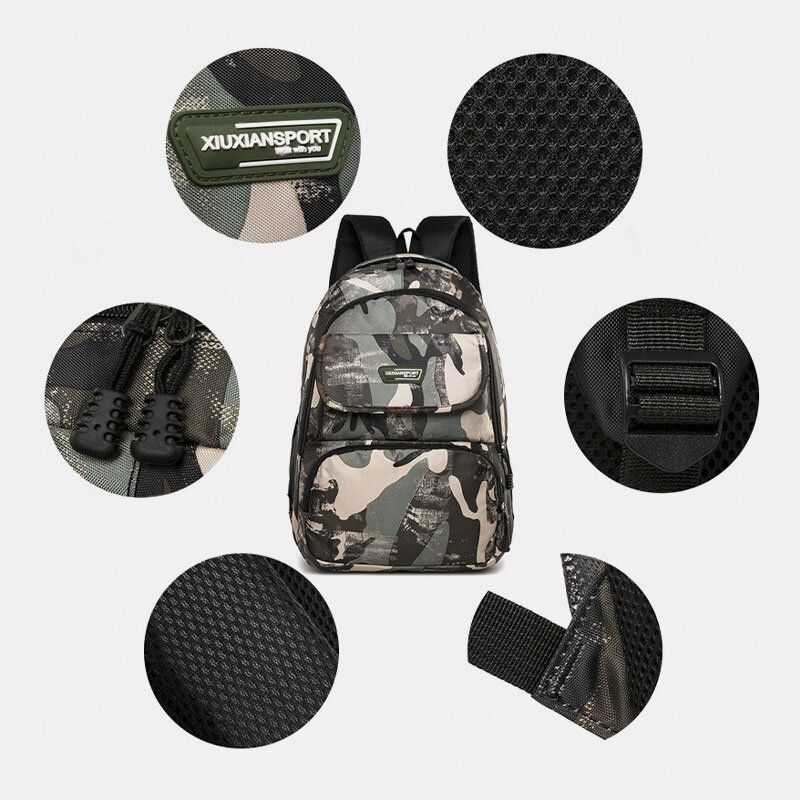 Hommes Grande Capacité Camouflage Étanche Étudiant Sac D'école 15.6 Pouces Pochette D'ordinateur Voyage En Plein Air Sac À Dos