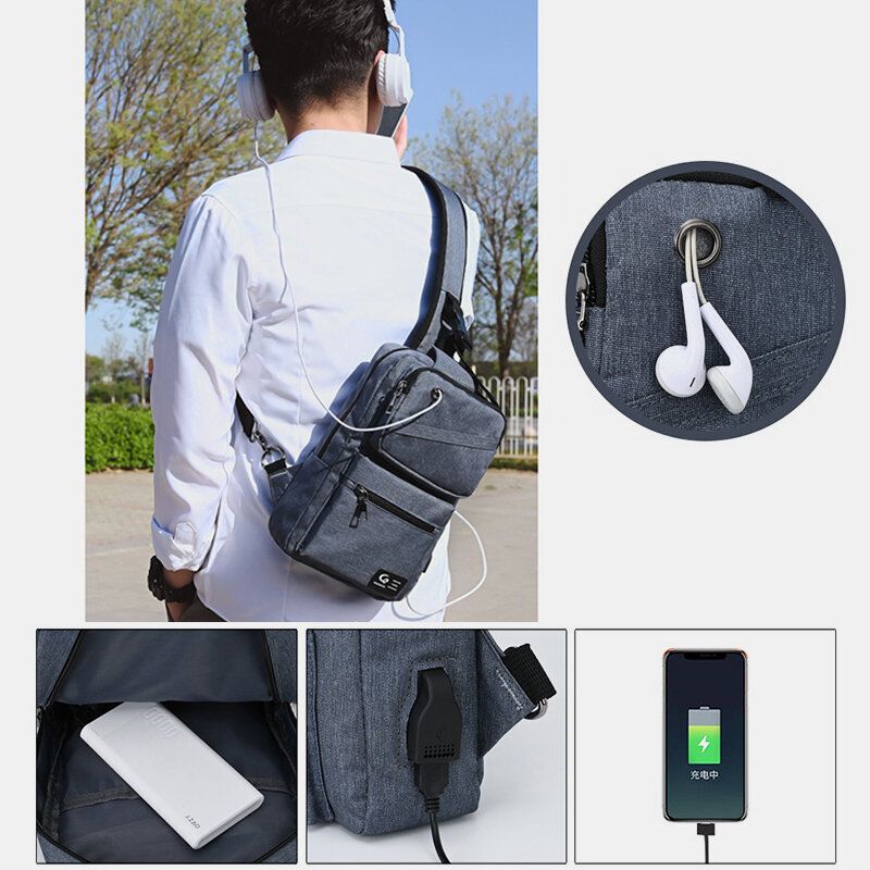 Hommes Grande Capacité Usb Chargeable Trou Casque Trou Étanche Poitrine Sacs Sac À Bandoulière Sacs À Bandoulière