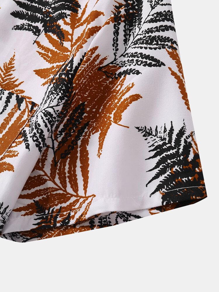 Hommes Graphic Contrast Leaf Print Chest Pocket Hem Cuff Holiday Shirts