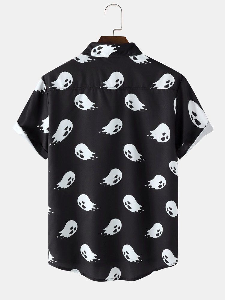 Hommes Halloween Allover Ghost Print Pocket Button High Low Hem Shirts