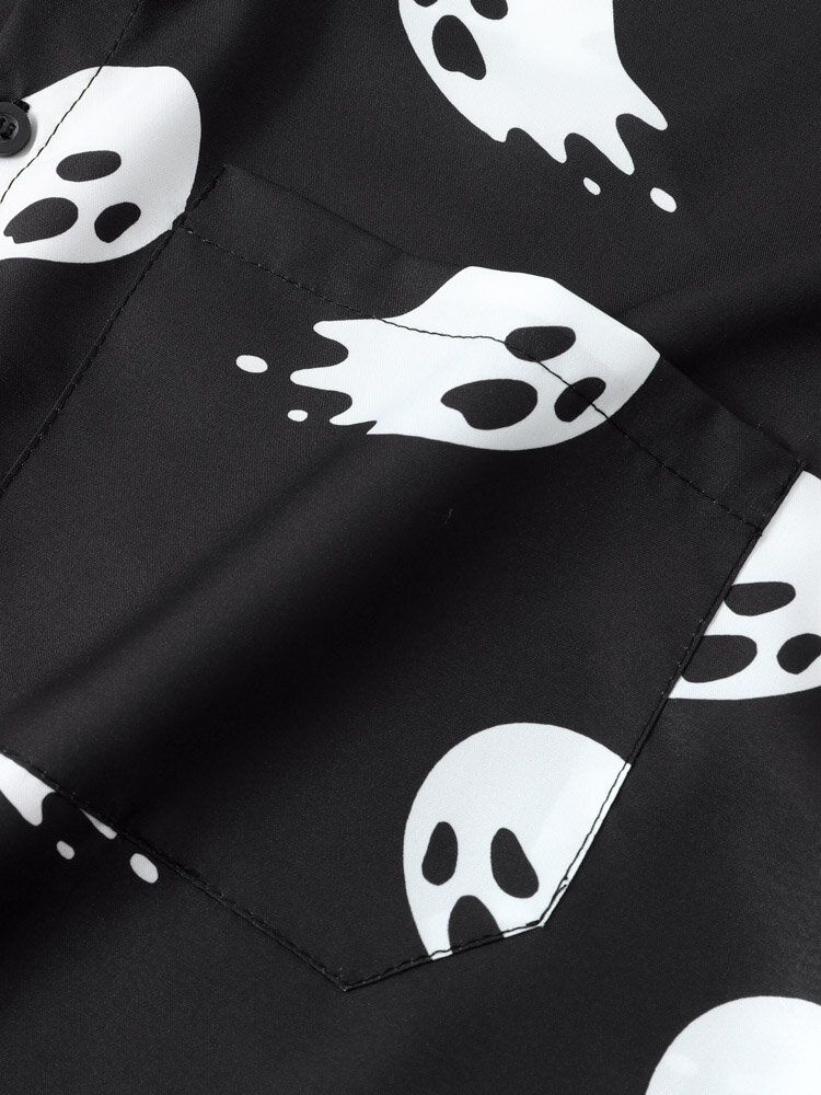 Hommes Halloween Allover Ghost Print Pocket Button High Low Hem Shirts