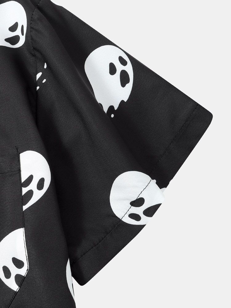 Hommes Halloween Allover Ghost Print Pocket Button High Low Hem Shirts