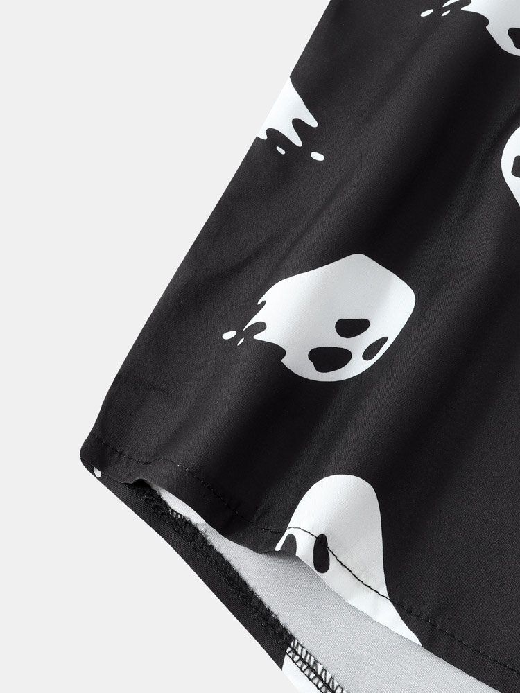 Hommes Halloween Allover Ghost Print Pocket Button High Low Hem Shirts