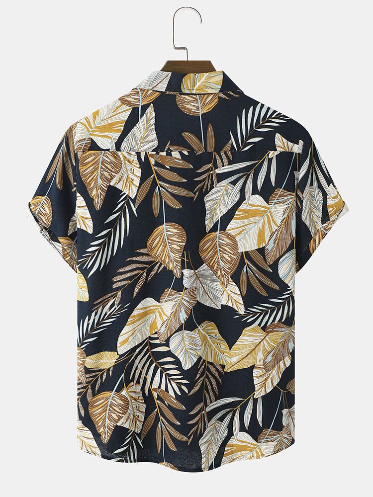 Hommes Hawaii Style Feuille Tropicale Imprimé Ourlet Poignet Doux Loisirs Bouton Conçu Chemises