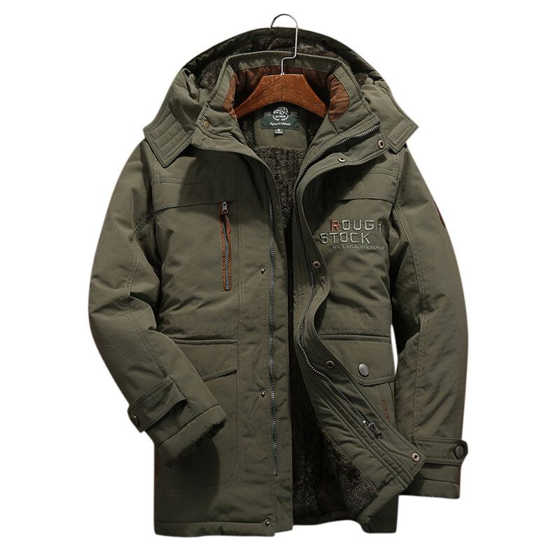 Hommes Hiver Coupe-vent Multi Poches Fermeture Éclair Épais Lâche Confortable