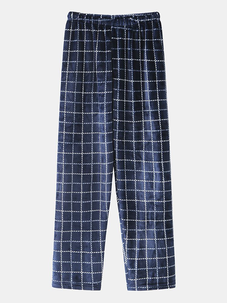 Hommes Hiver Flanelle Plaid Col Rond Tops Pantalons Lâches Épais Maison Salon Pyjama Ensemble