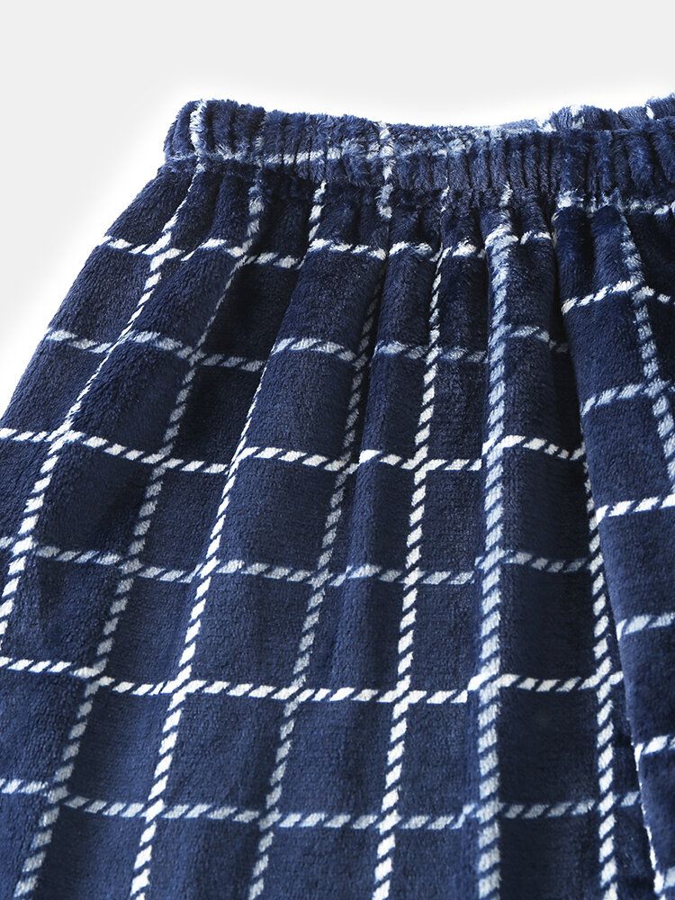 Hommes Hiver Flanelle Plaid Col Rond Tops Pantalons Lâches Épais Maison Salon Pyjama Ensemble