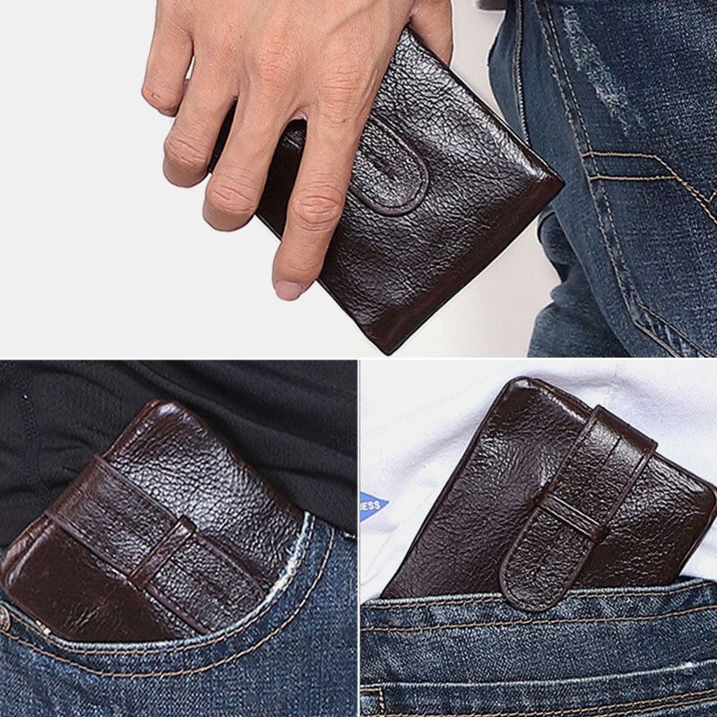 Hommes Huile Cire En Cuir Court Portefeuille Pliable Rétro Mode Mince Bifold Embrayage Portefeuille Porte-monnaie Porte-carte Pince À Billets