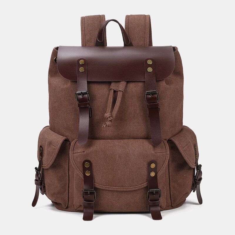 Hommes Huile Cire Toile Décontracté Étanche Multi-poches Sac À Dos Grande Capacité 15.6 Pouces Sac Pour Ordinateur Portable Sac À Bandoulière