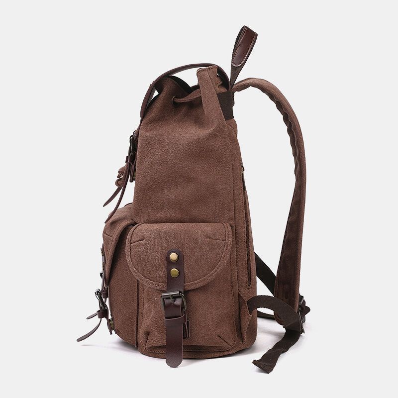 Hommes Huile Cire Toile Décontracté Étanche Multi-poches Sac À Dos Grande Capacité 15.6 Pouces Sac Pour Ordinateur Portable Sac À Bandoulière