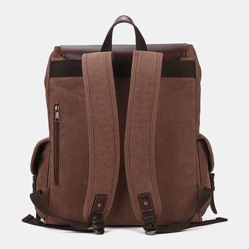 Hommes Huile Cire Toile Décontracté Étanche Multi-poches Sac À Dos Grande Capacité 15.6 Pouces Sac Pour Ordinateur Portable Sac À Bandoulière