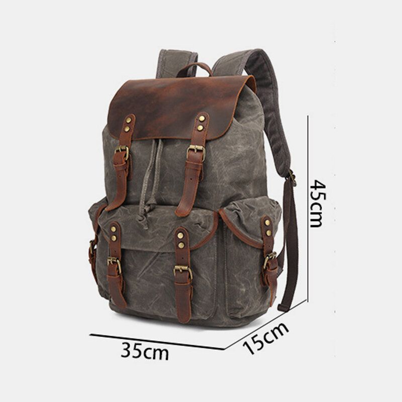 Hommes Huile Cire Toile Décontracté Étanche Multi-poches Sac À Dos Grande Capacité 15.6 Pouces Sac Pour Ordinateur Portable Sac À Bandoulière