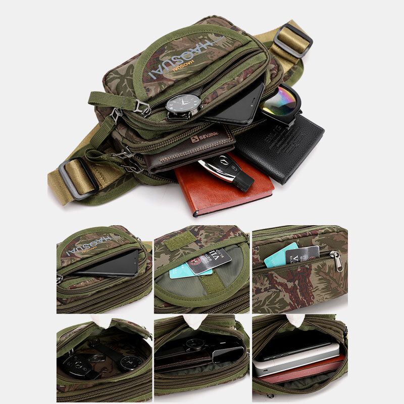 Hommes Imperméable Multi-poches Camouflage Extérieur Poitrine Sac Ceinture Sac Sling Bag