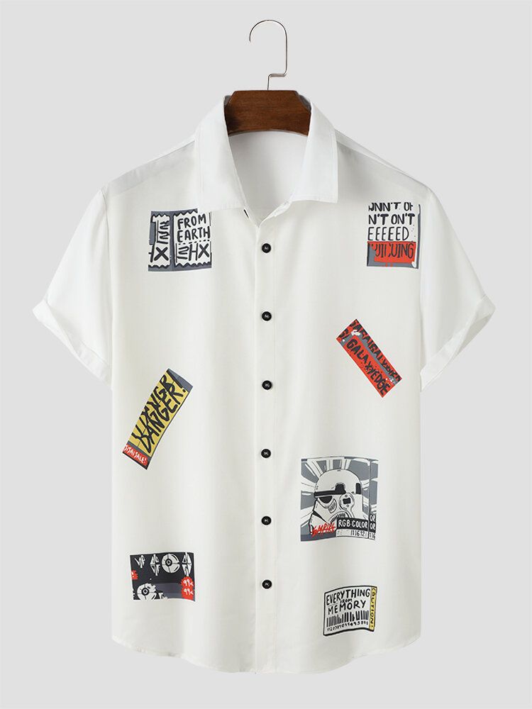 Hommes Label Print Button Star War Chemises Décontractées À Manches Courtes