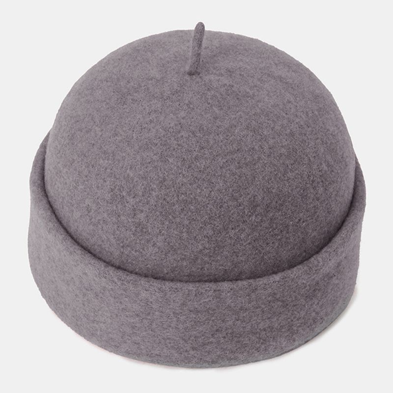 Hommes Laine Automne Hiver Chaud Propriétaire Casquette Couleur Unie Recourbé Bord Coupe-vent Parasol Bonnet Crâne Chapeau