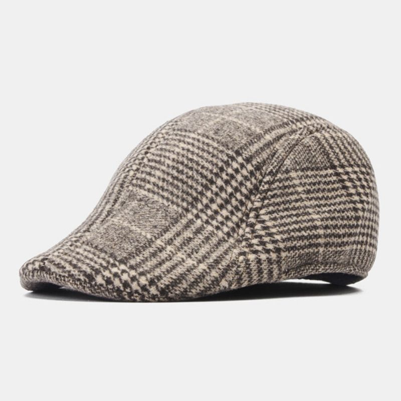 Hommes Laine Feutre Chevrons Motif Treillis Casquette Plate Extérieur Décontracté Chaleur Béret Casquette