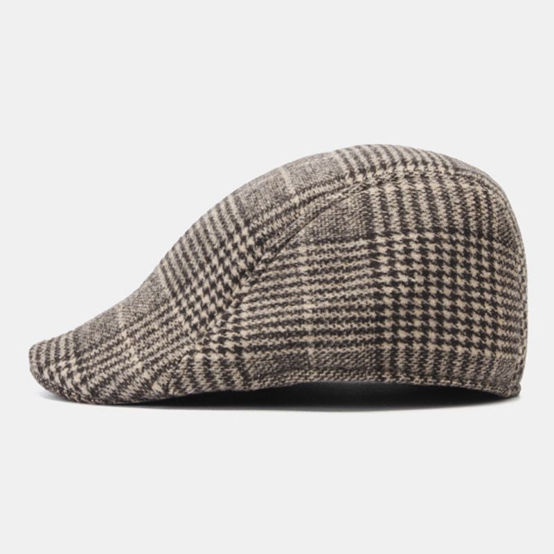 Hommes Laine Feutre Chevrons Motif Treillis Casquette Plate Extérieur Décontracté Chaleur Béret Casquette