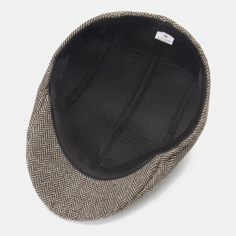 Hommes Laine Feutre Chevrons Motif Treillis Casquette Plate Extérieur Décontracté Chaleur Béret Casquette