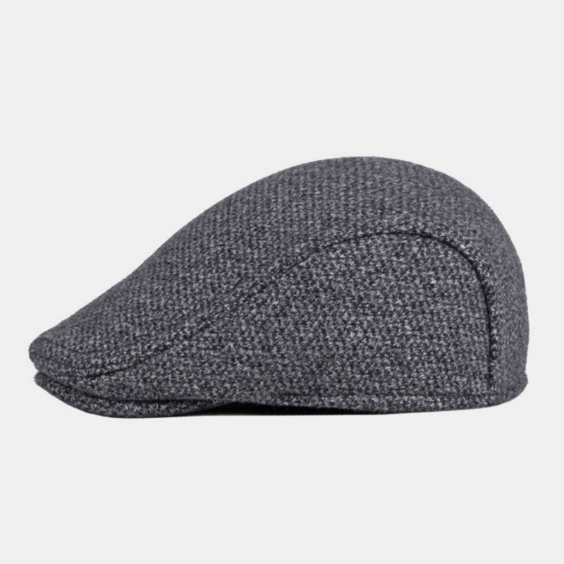 Hommes Laine Plus Velours Chaud Béret Casquette Hiver Protection Des Oreilles Épaissir Bord Britannique Avant Chapeau Gavroche Chapeau