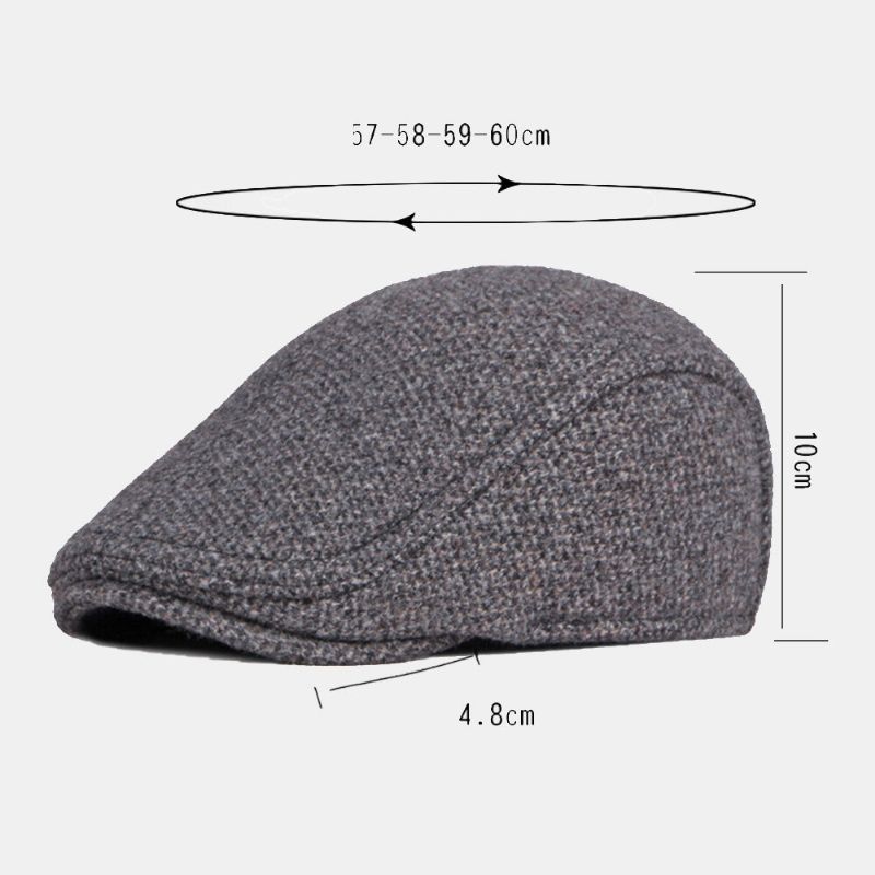 Hommes Laine Plus Velours Chaud Béret Casquette Hiver Protection Des Oreilles Épaissir Bord Britannique Avant Chapeau Gavroche Chapeau