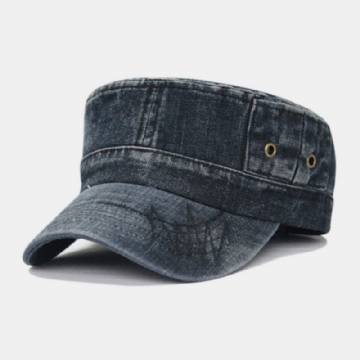 Hommes Lavé Denim Cravate Teinture Fil À Broder Motif Chapeau Plat Sport De Plein Air Réglable Casquette À Visière Armée Chapeau