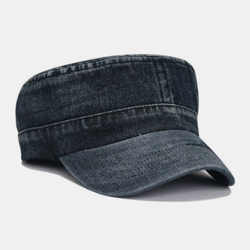 Hommes Lavé Denim Cravate Teinture Fil À Broder Motif Chapeau Plat Sport De Plein Air Réglable Casquette À Visière Armée Chapeau