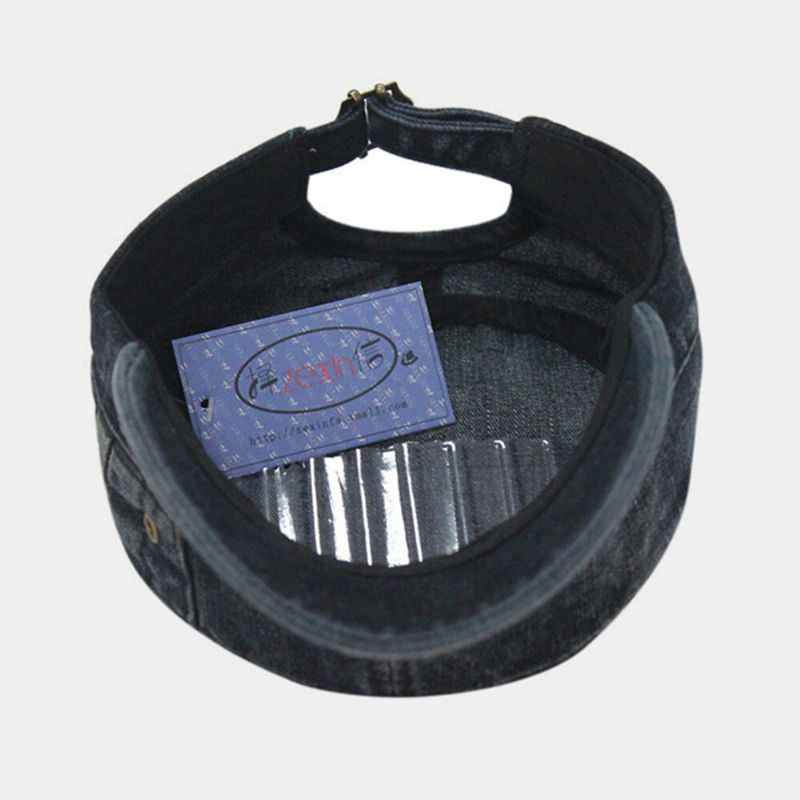 Hommes Lavé Denim Cravate Teinture Fil À Broder Motif Chapeau Plat Sport De Plein Air Réglable Casquette À Visière Armée Chapeau