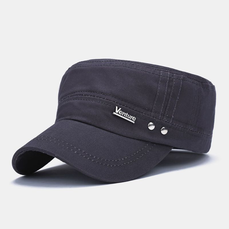 Hommes Lavé Rivet Conception Lettre Motif Militaire Cap Réglable Casual Suncreen Flat Top Cap Twill Cap