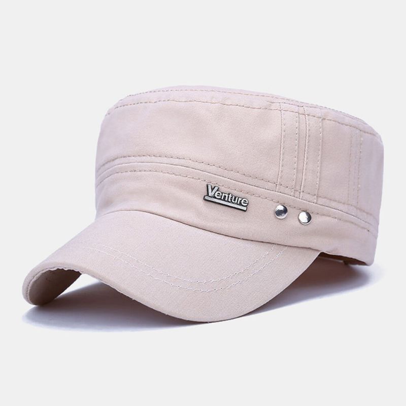 Hommes Lavé Rivet Conception Lettre Motif Militaire Cap Réglable Casual Suncreen Flat Top Cap Twill Cap