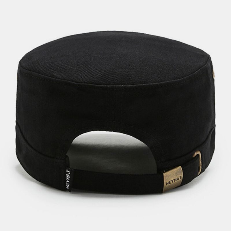 Hommes Lavés En Détresse Grand Bord Boutons Étoile À Cinq Branches Chapeau De Cadet Militaire Sport Pare-soleil Casquette Plate