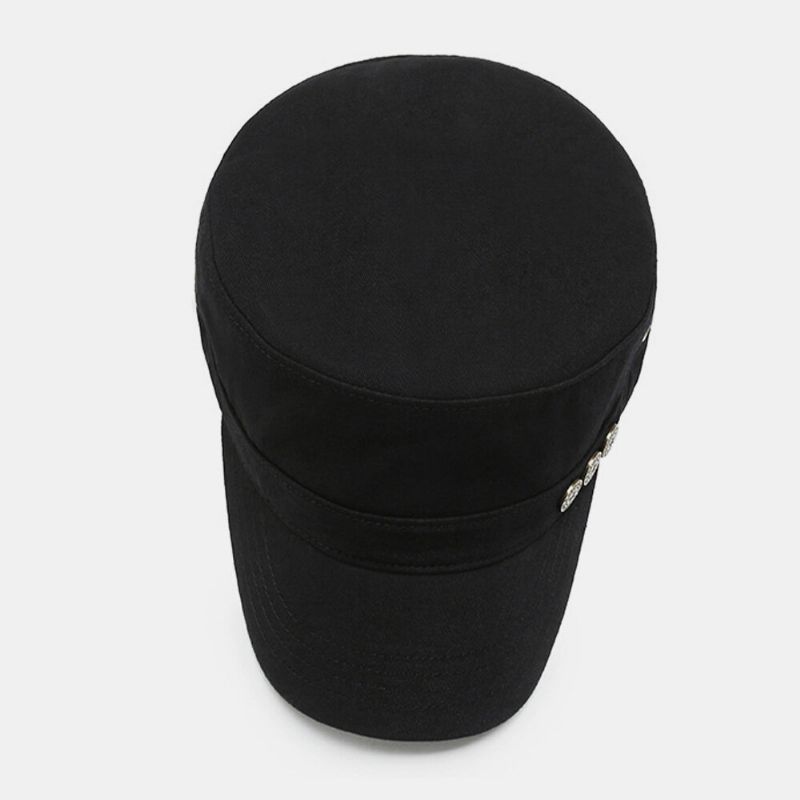 Hommes Lavés En Détresse Grand Bord Boutons Étoile À Cinq Branches Chapeau De Cadet Militaire Sport Pare-soleil Casquette Plate