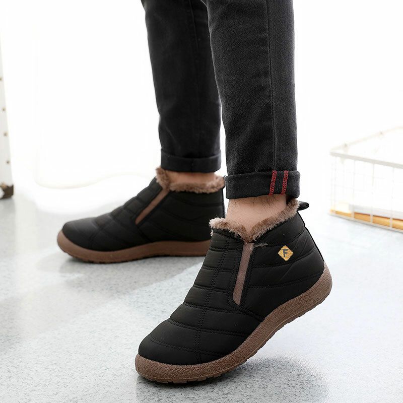 Hommes Léger Confortable Slip-on High-top Plus Velours Chaud Bottes De Neige Chaussures En Coton