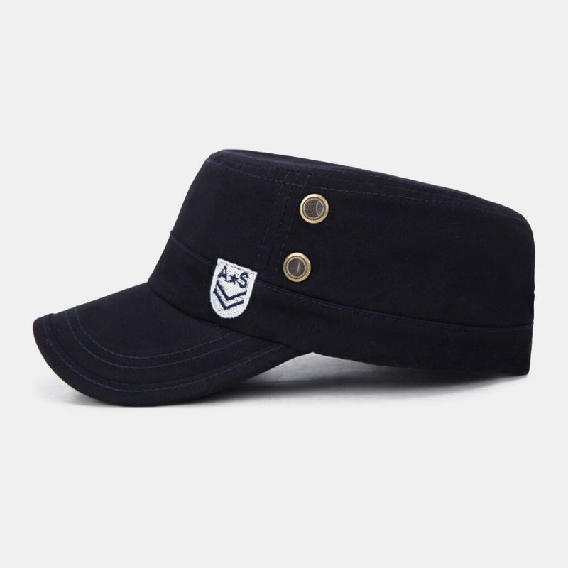 Hommes Lettre Broderie Patch Militaire Cap Cadet Chapeau Respirant Trous Conception Flat Top Cap